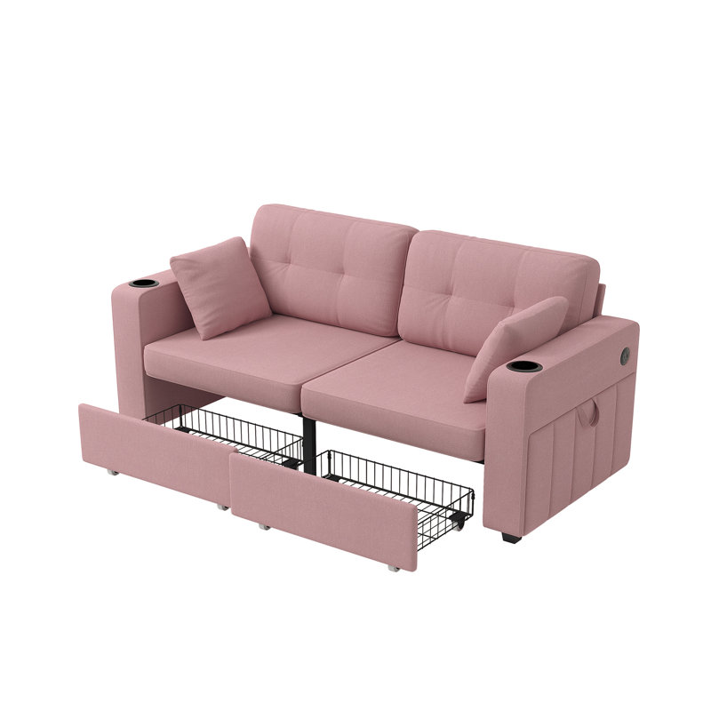 67.7'' Upholstered Loveseat With Charging Station, Pink