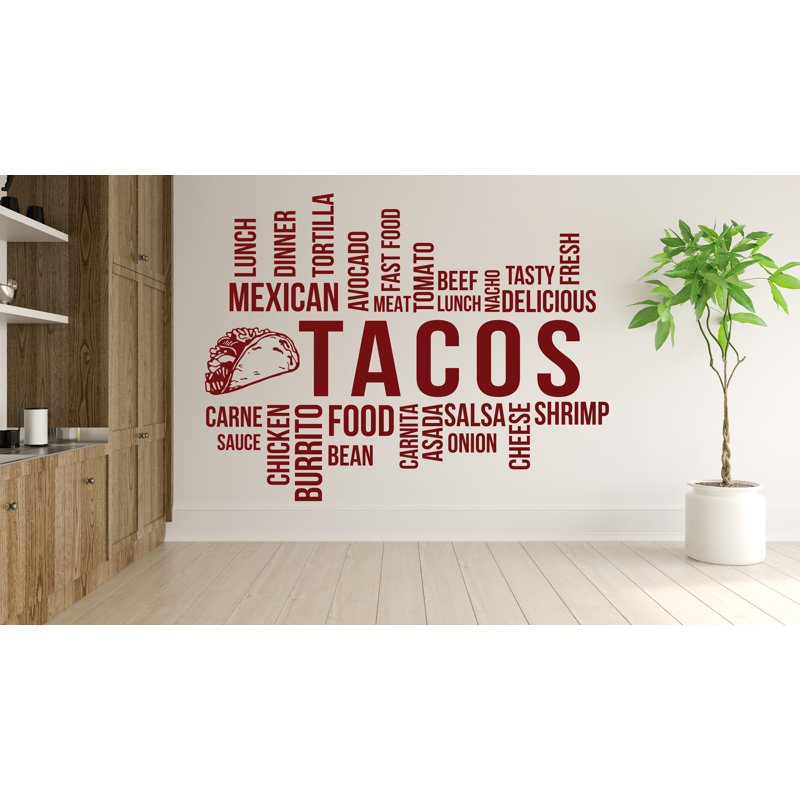 Adhésif décoratif tacos, autocollant mural restaurant, autocollant mural Burrito, 17 x 23 pouces, Gris