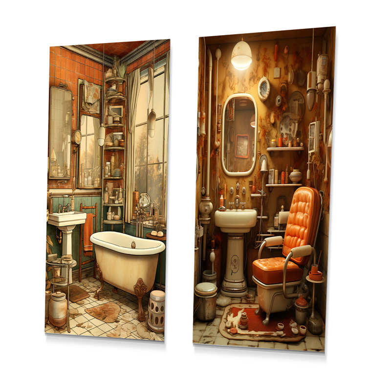«Vintage Bathroom Charm I», ensemble de salon mural en métal, H 28 po x l 24 po