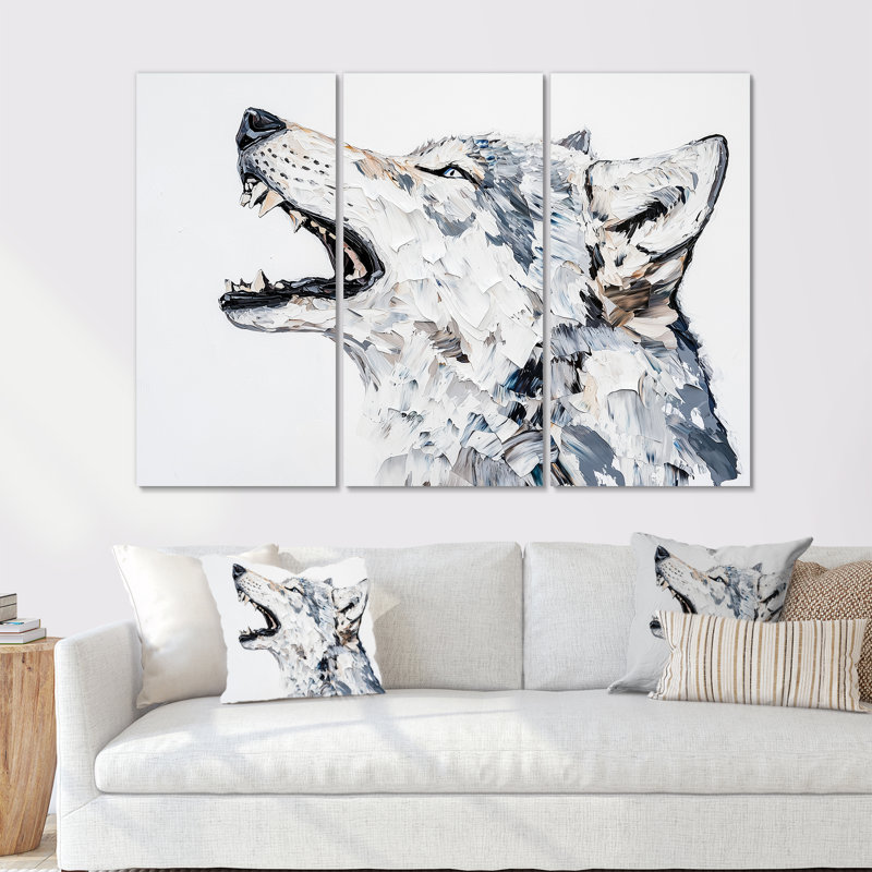 Loup hurlant en couleurs douces III - ensemble d'art mural loup, H 28 po x l 36 po, Toile tendue, Ne s’applique pas