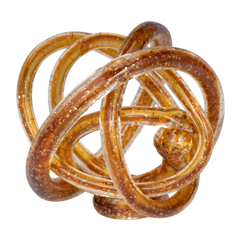 Decorative Sculpture Glass Intertwined Loop Design with Embedded Sparkle for Glam Style Accent Display., 6" H x 6" W x 6" D