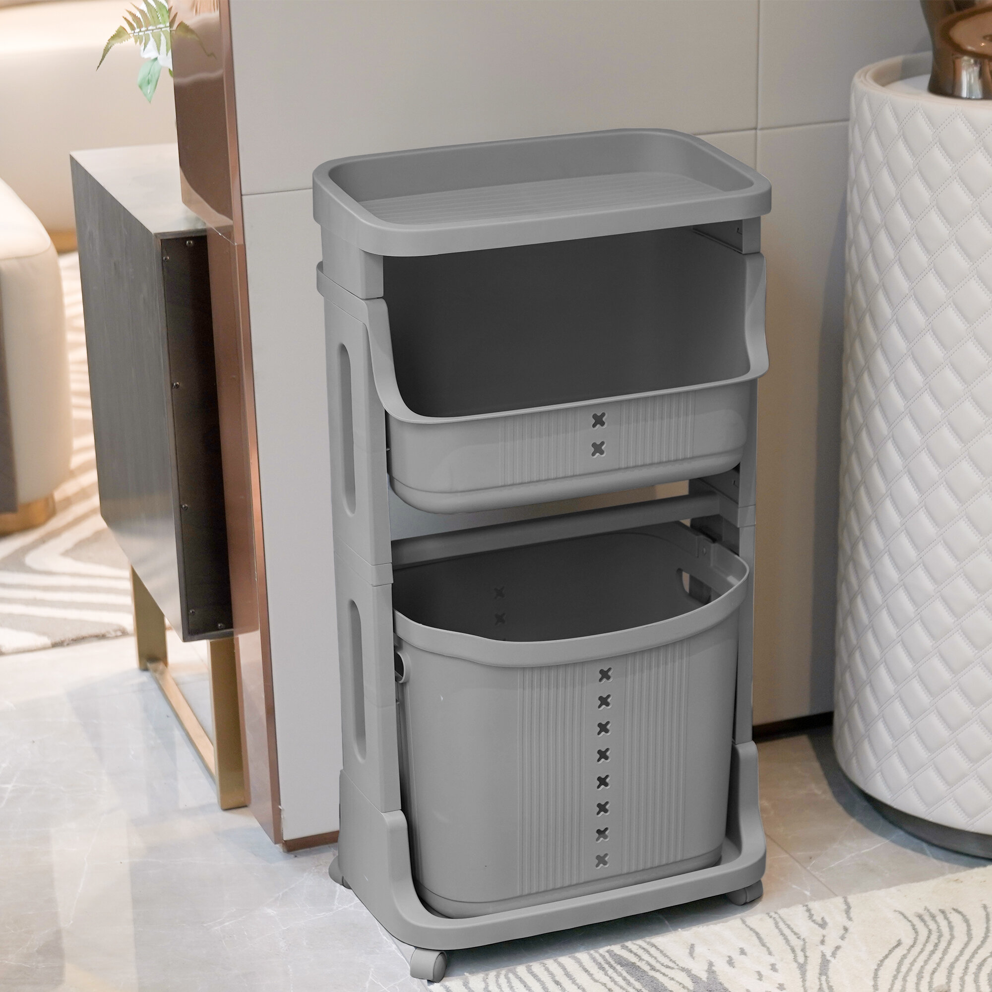 Plastic Two Tier Laundry Basket Rebrilliant Color: Gray
