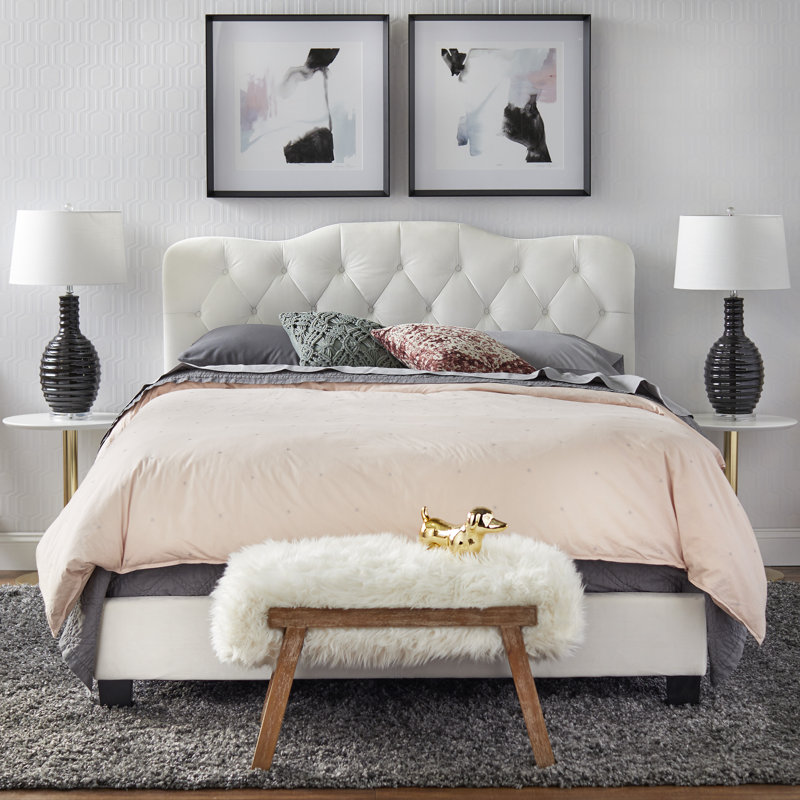 Ahmaud Upholstered Standard Bed, White, Queen