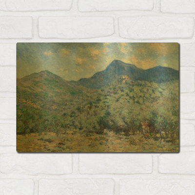 «Vallée de Buona, près de Bordviera» par Claude Monet, art mural en métal doré, 16 po x 12 po