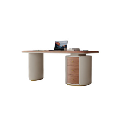 Bureau en bois massif de 55,12 po de style placage de noyer de couleur crème
