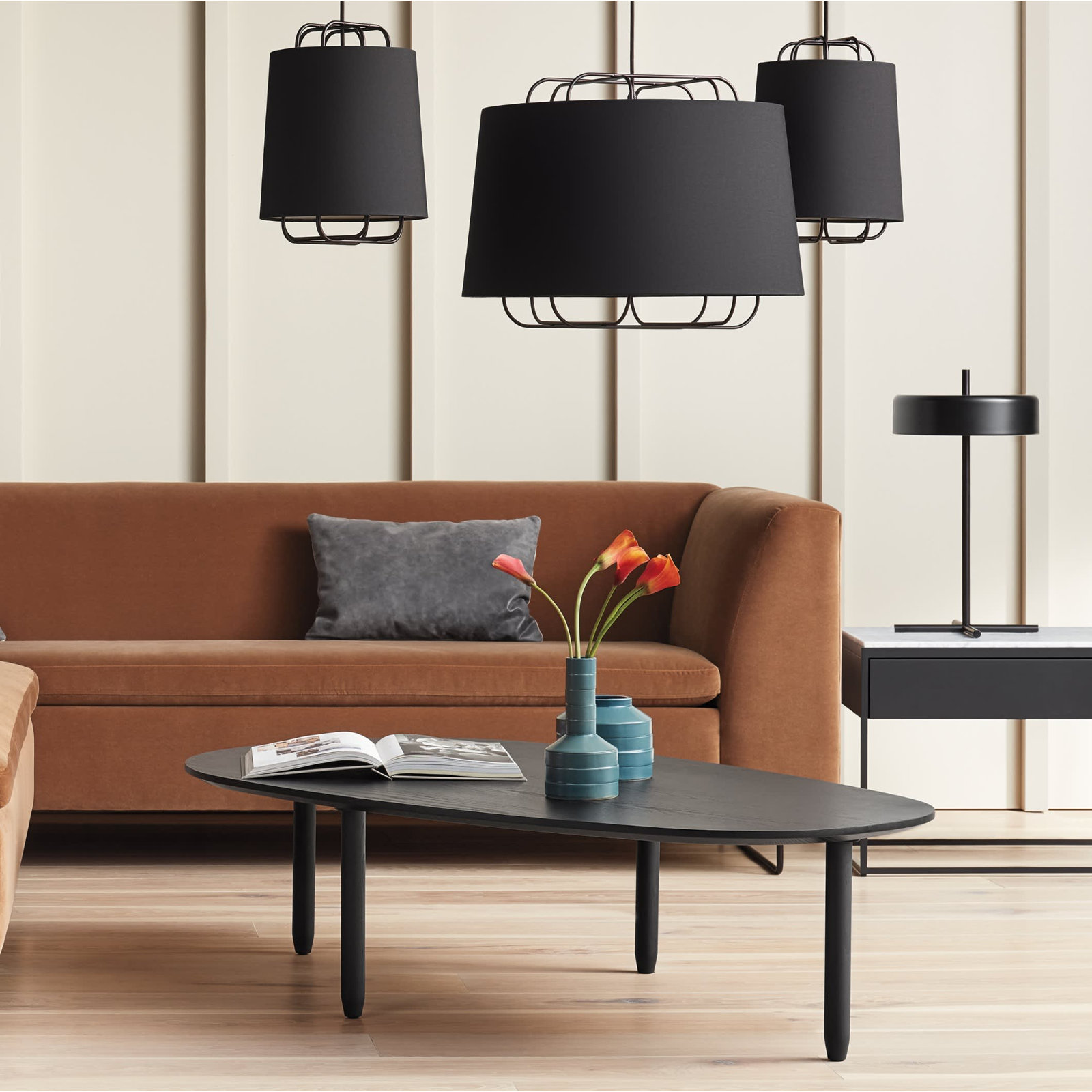 Perimeter Single Light Steel Dimmable Pendant, Black, 14" H x 11" W x 11" D