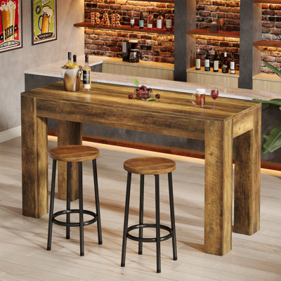 63" Rustic Counter Height Bar Table with 4-Leg Base for Kitchen & Home Bar