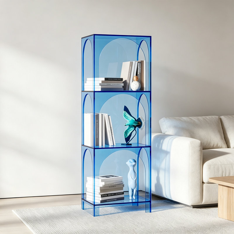 Bibliothèque arquée en acrylique, Bleu