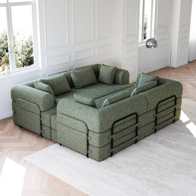 Lit convertible de 78,7 pouces, canapé-lit en chenille 2 pièces avec poche latérale, méridienne, 4 sièges, coussins confortables, sans assemblage, coussin de rangement intégré, matelas pliable,