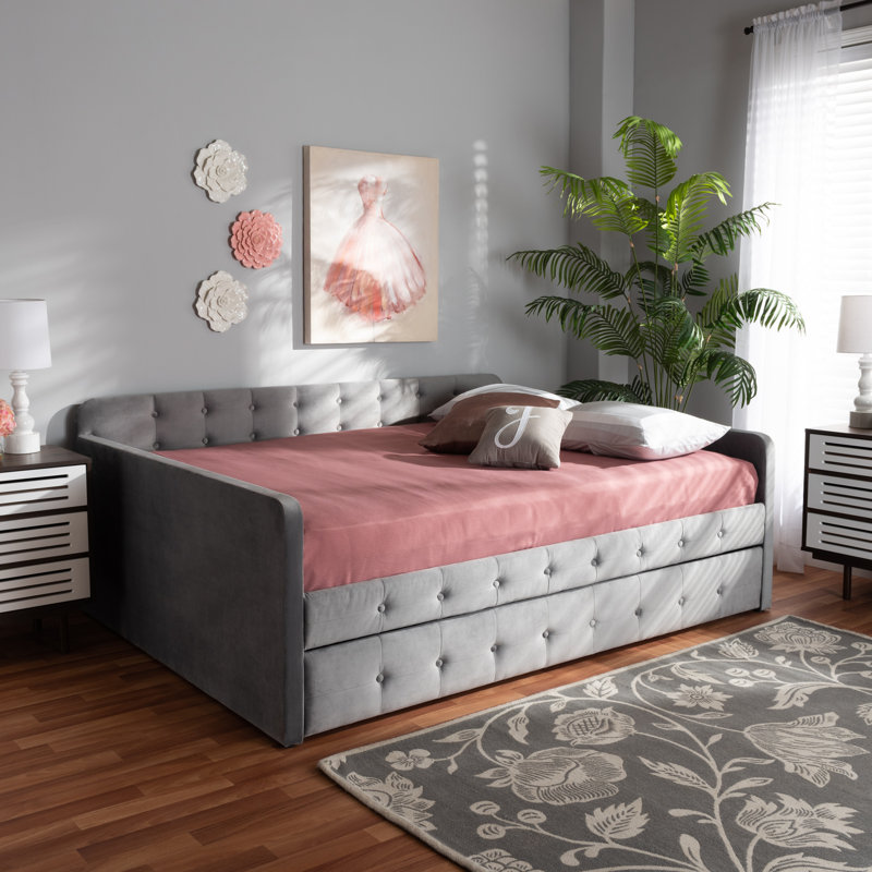 Lit de jour avec couchette Meroe, Gris, Grand lit