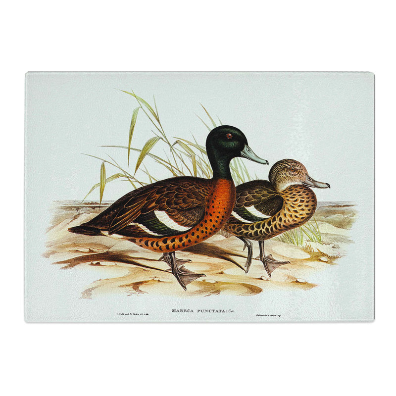 Tempered Glass Chesnut-Breasted Ducks by Elizabeth Gould Chopping Board, 39cm W x 28.5cm L
