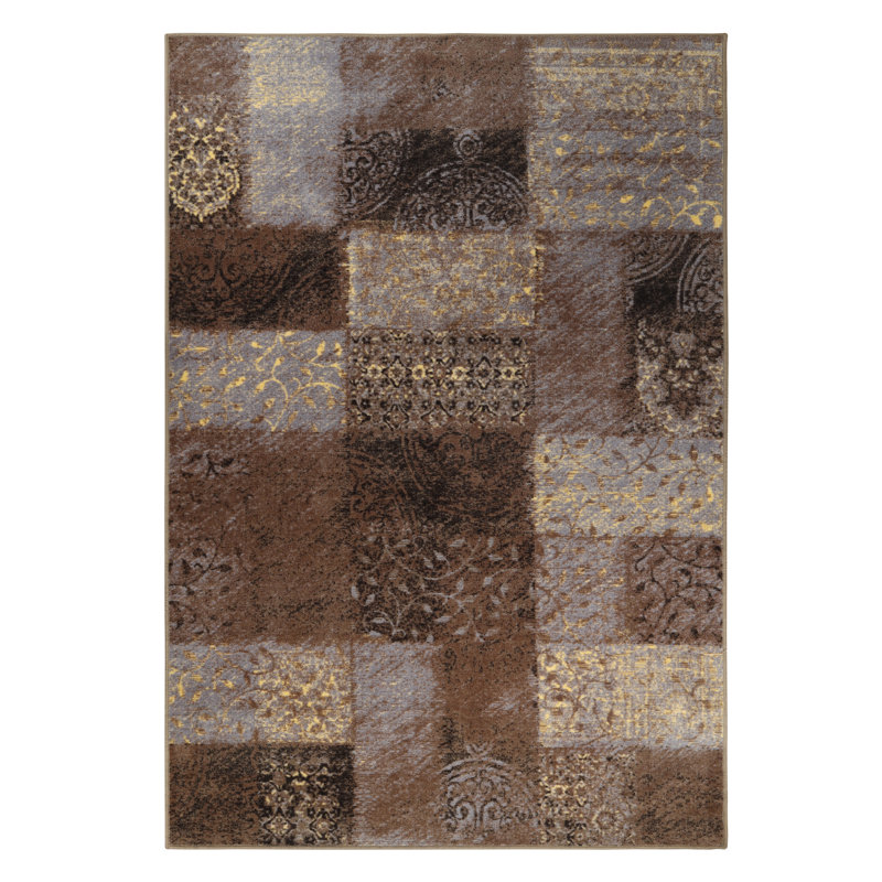 Hadley Damask Geometric Design 100% Nylon Non-Slip Indoor Area Rug, Rectangle 6' x 9'