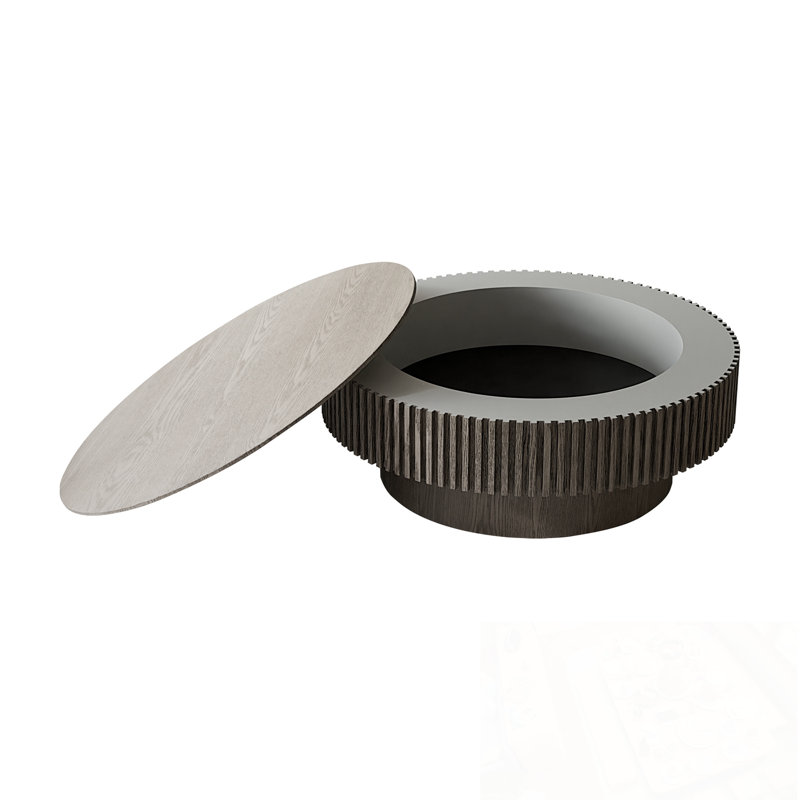 Table basse ronde avec rangement rabattable et base robuste, Gris