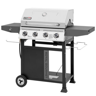 Royal Gourmet Premium 4-Burner Gas Grill, 40,000 BTU Propane Grill with Stainless Steel Lid, Silver & Black