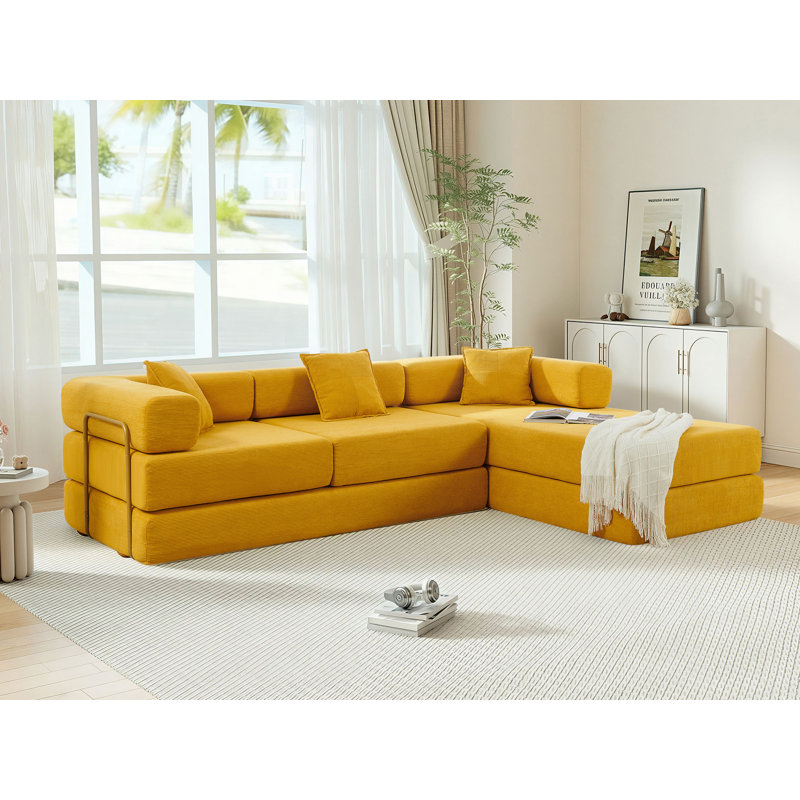 Hartwig Boneless 108" Oversized Modular Sleeper Sectional Compression Sofa Bed with Reversible Chaise, No-Assembly Floor Couch