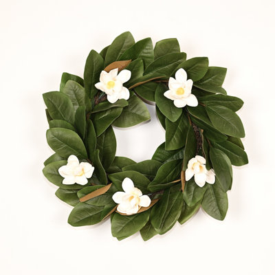 Couronne florale de magnolia 22 po pour la porte d'entrée