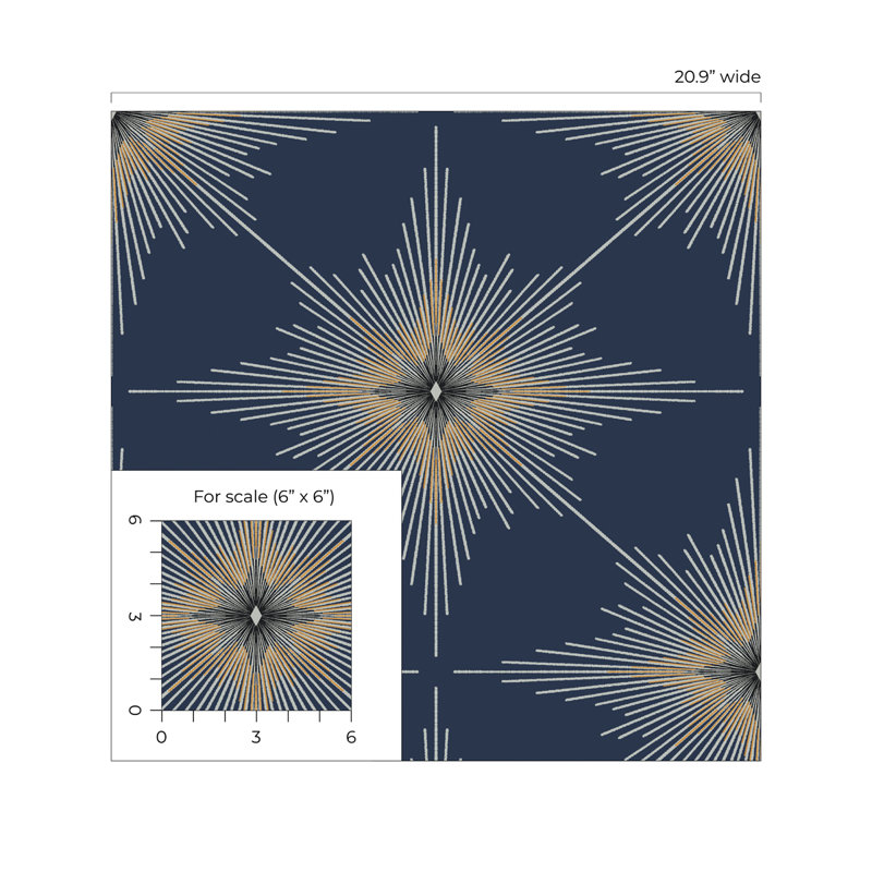 Rouleau de papier peint L 33 pi x l 20,9 po Priyah North Star, Bleu marine