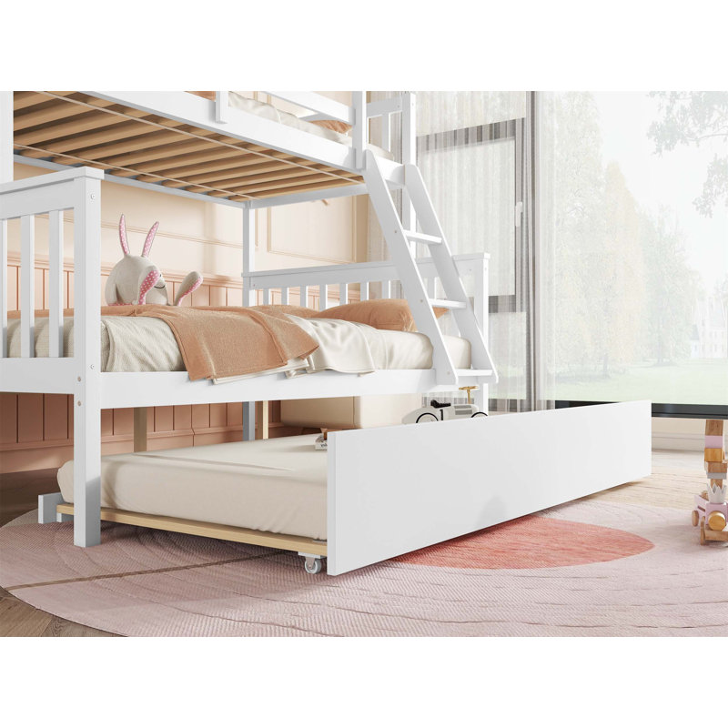 Lit simple au-dessus d'un lit double en bois avec lit gigogne, Blanc