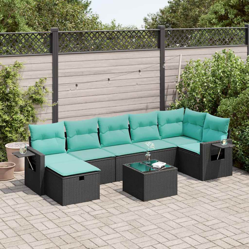  Ensemble de canapé de patio 8 pièces avec coussins en rotin de polyester noir