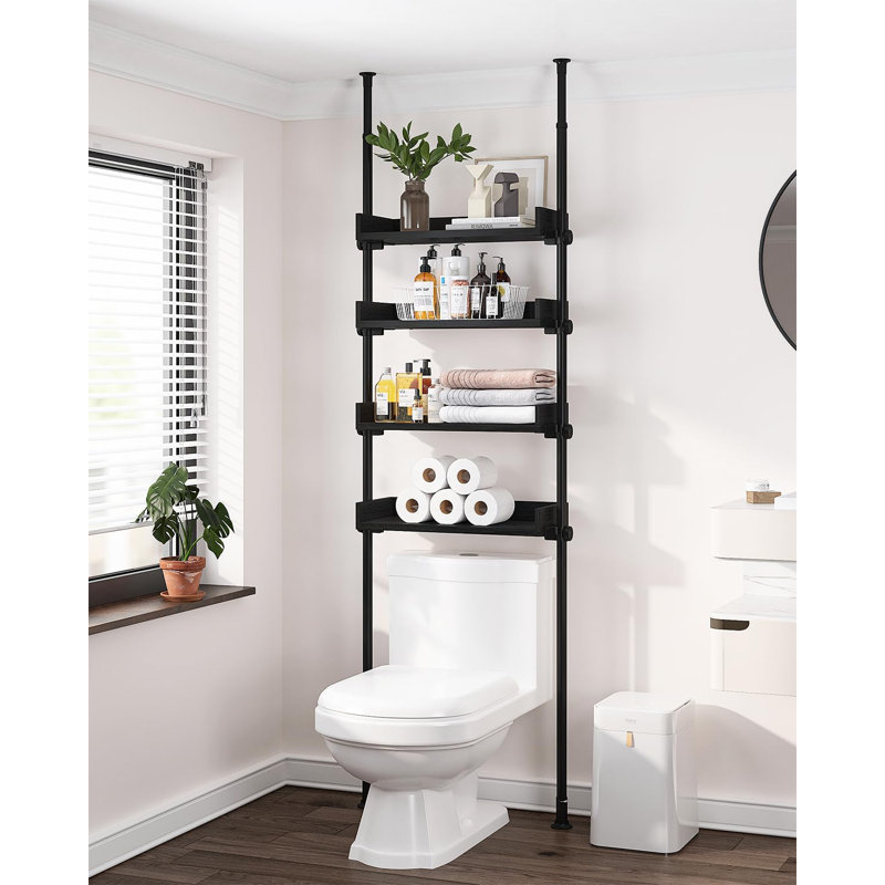 4 Tier Over The Toilet Storage, Adjustable Over Toilet Bathroom Organizer, Freestanding Shelves, Fit Most Showers Over The Toilet Shelf, 92 To 116 Inch Tall