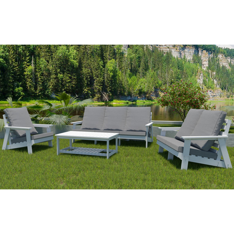 Hips Outdoor In White, With Wood Grain Finish And Cushion, Relaxing Seating All Season Seating, White/grey, Grain, Long-lasting
