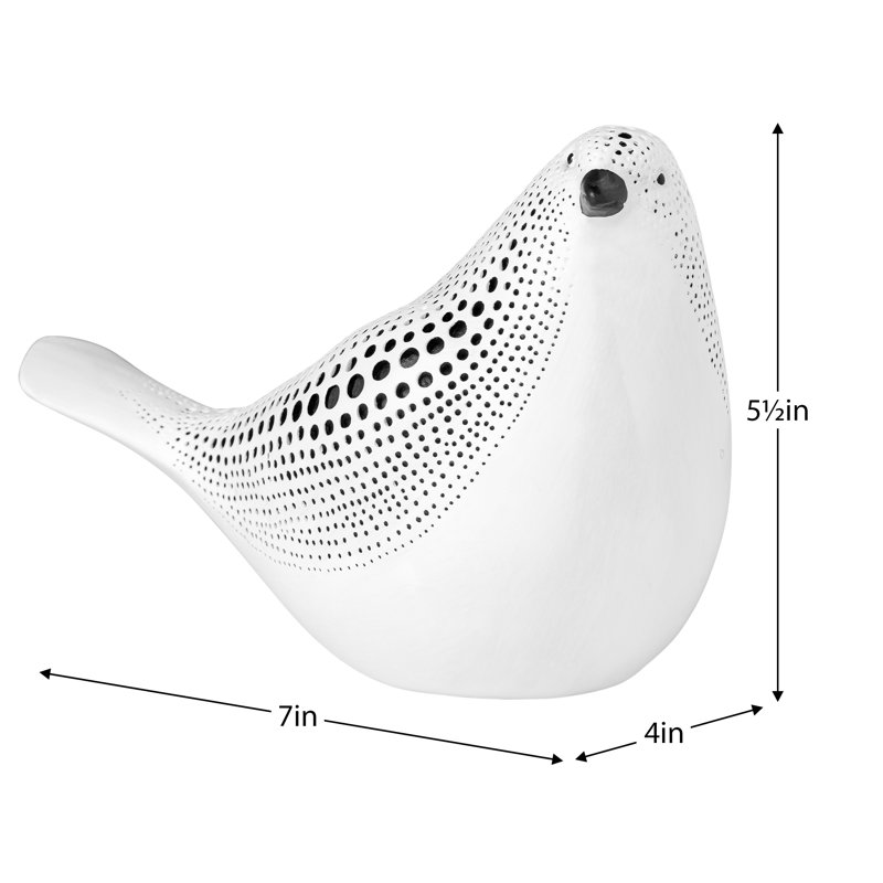  Morghan Dotted Tabletop Resting Bird Figurine, White