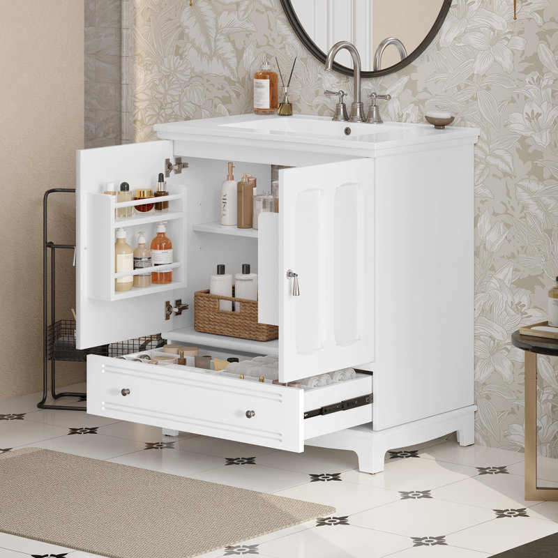 Meuble-lavabo 30 po avec lavabo en céramique, Blanc