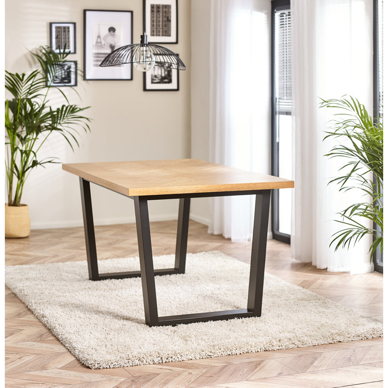 Mercee Parquet Herringbone Veneer Dining Table - Chevron Top Traditional Rustic Farmhouse Kitchen Style