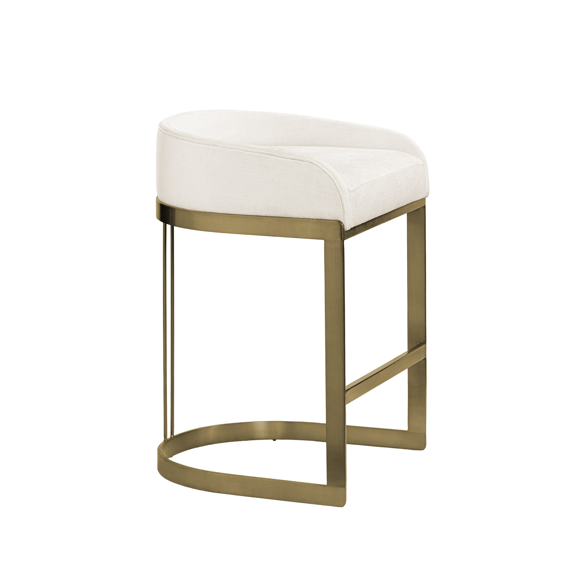 Bradley Upholstered Bar & Counter Stool, Brass, Counter Stool (24.75" Seat Height), Ivory-Cream