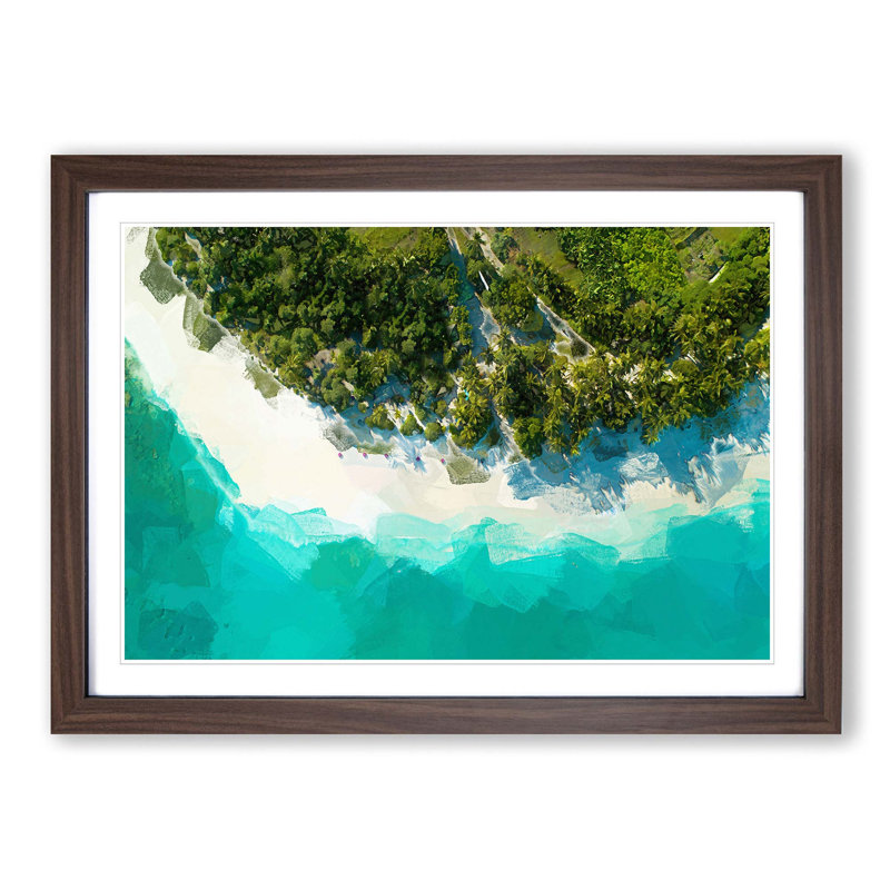 Above a Beach in the Maldives in Abstract - Picture Frame Graphic Art Print, 27cm H x 36cm W x 2cm D, Walnut Framed