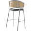 Tabouret de bar en cuir Daishun avec base en acier inoxydable thermolaqué blanc et dossier en osier incurvé-179139421-196402451
