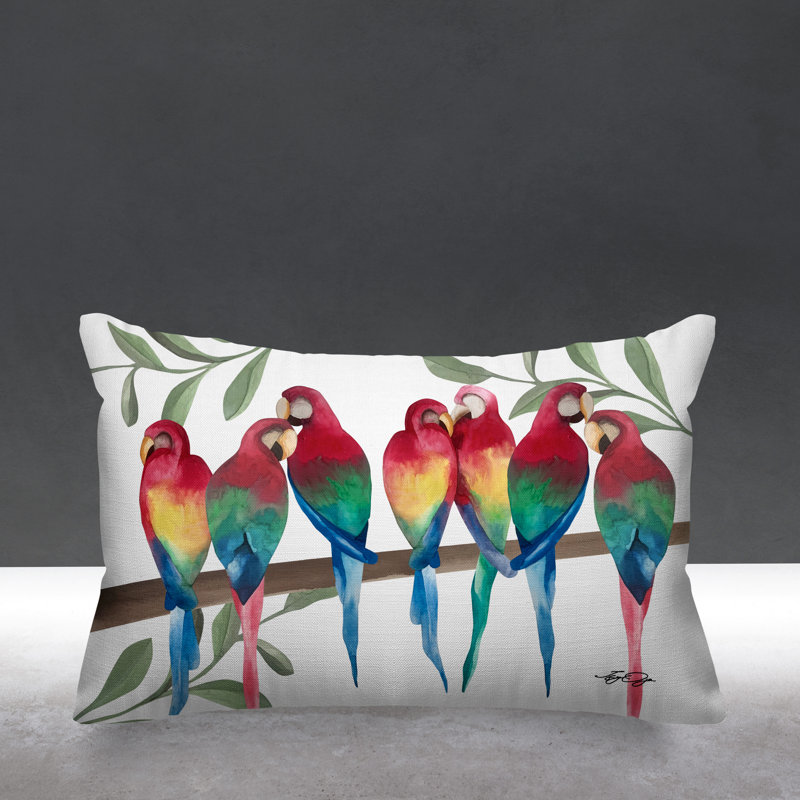 Sky Flocked Together Birds Outdoor Rectangular Pillow Cover & Insert, White