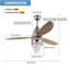 Ventilateur de plafond 52 po - Onduleur de température tricolore avec télécommande