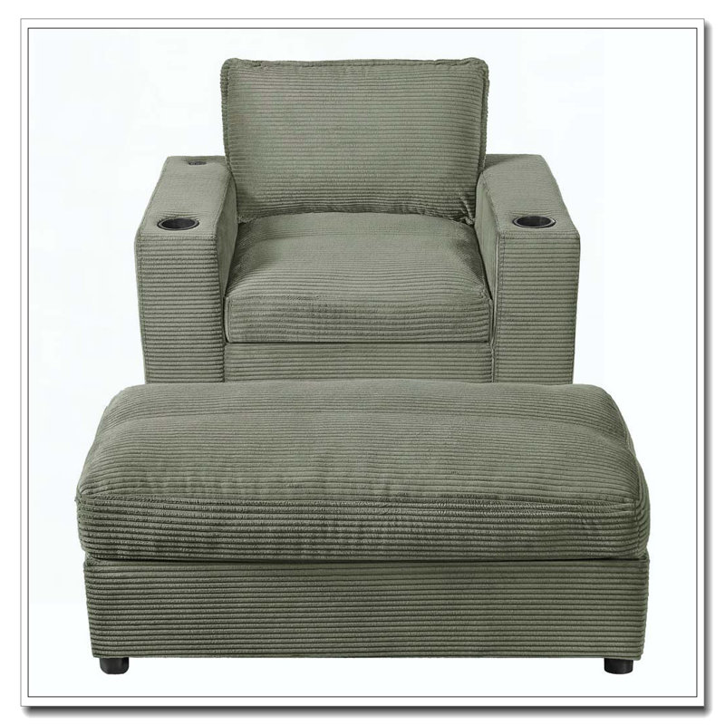 Méridienne surdimensionnée de 42,8 po avec repose-pieds avec rangement, canapé-lit en velours côtelé avec porte-gobelets et port de charge USB,
