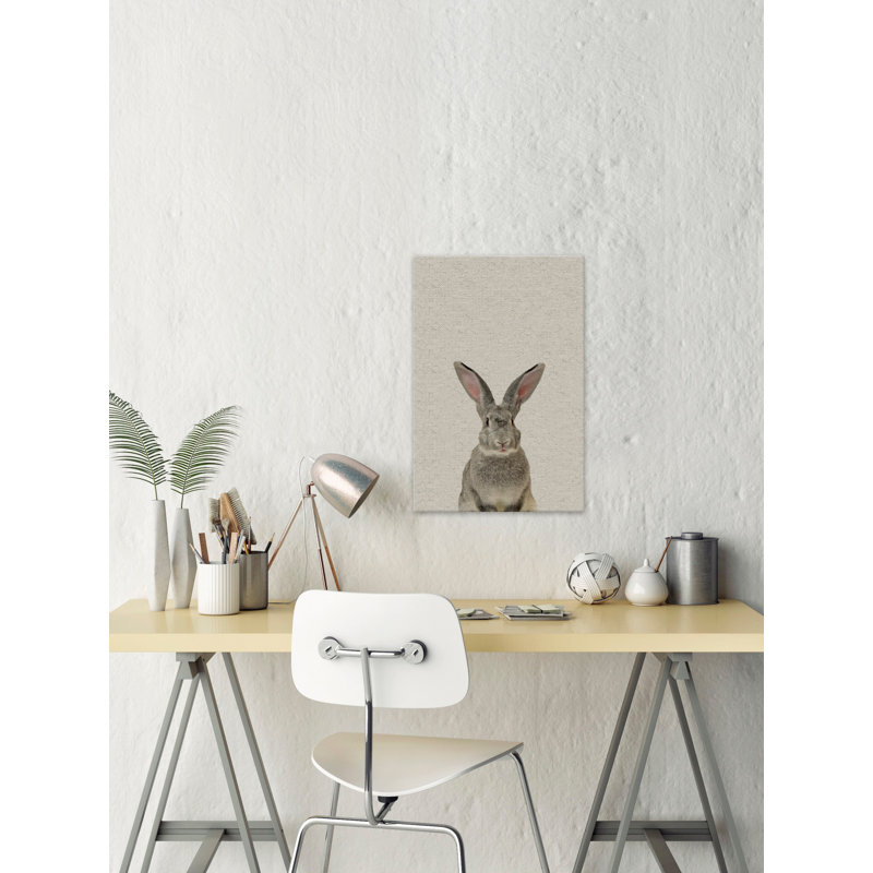 Gray Rabbit - Drawing on Canvas, 30cm H x 20cm W