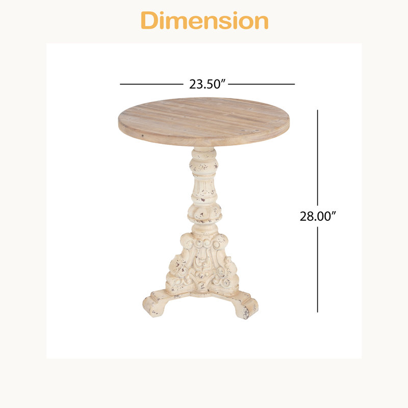 Table basse, table à piédestal antique, plateau en bois massif avec base MGO pour le salon