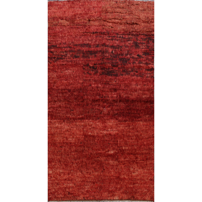 Tapis décoratif en laine rouge marocain de conception unique 6 pi 5 po x 9 pi 6 po noué à la main New Age