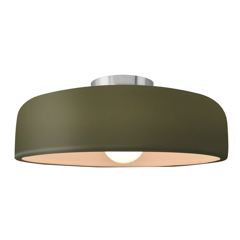 Plafonnier semi-encastré Radiance, Vert mat, Nickel brossé, H 6,5 po x l 16 po x P 16 po