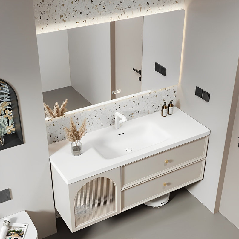 French cream style rest room bathroom cabinet, 47"