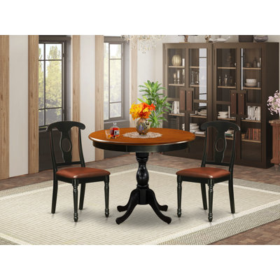 3-Piece Table Set Contains a Dinner Table and 2 faux Leather Mid Century Chairs with Napoleon Back - Black Finish