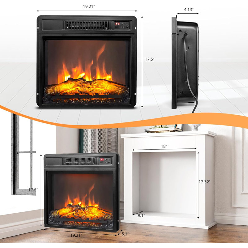 18" Electric Fireplace Inserts with Remote Control, 1400W Recessed Stove Heater with 8H Timer