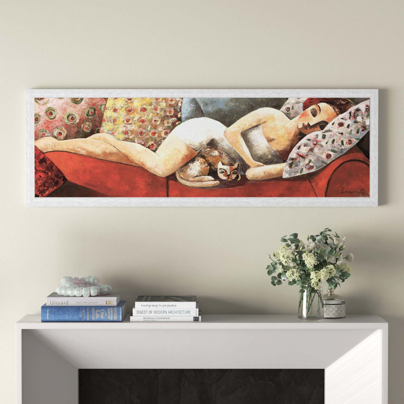 Siesta by Didier Lourenco - Panoramic Painting on Canvas, White Framed, 182.88 cm H x 60.96 cm W