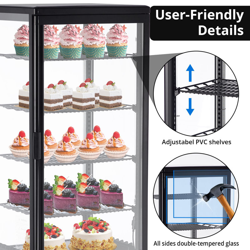 Black Commercial Display Refrigerator with Adjustable Shelves, 3.46 Cu.ft
