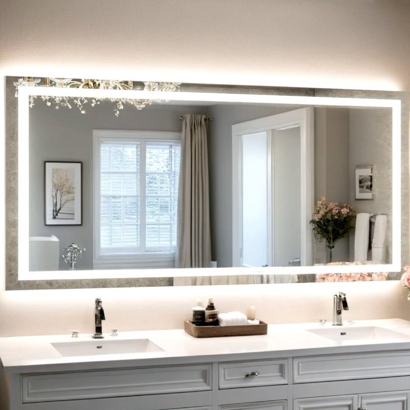 LED Anti-Fog Bathroom Mirror with 3 Colors Dimmable Touch Switch Control & Memory Function , 60" x 28"