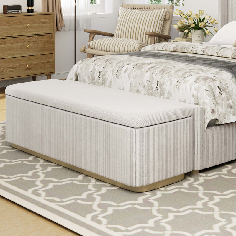 Versatile Corduroy Upholstered Ottoman with Spacious Storage for Home Enhancement