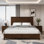 Ensemble de chambre à coucher 3 pièces avec lit plateforme très grand Kernie et 2 tables de chevet cannelées