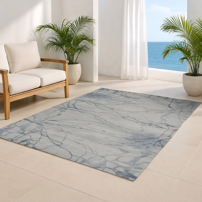 Abstract Gray Indoor and Outdoor Area Rug, Rectangle 4' x 6'