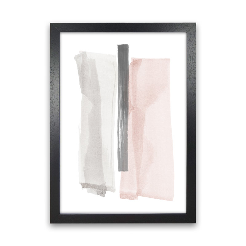 Grey And Pink Brushstrokes II - Print, 34cm H x 25cm W x 3cm D, Black Framed