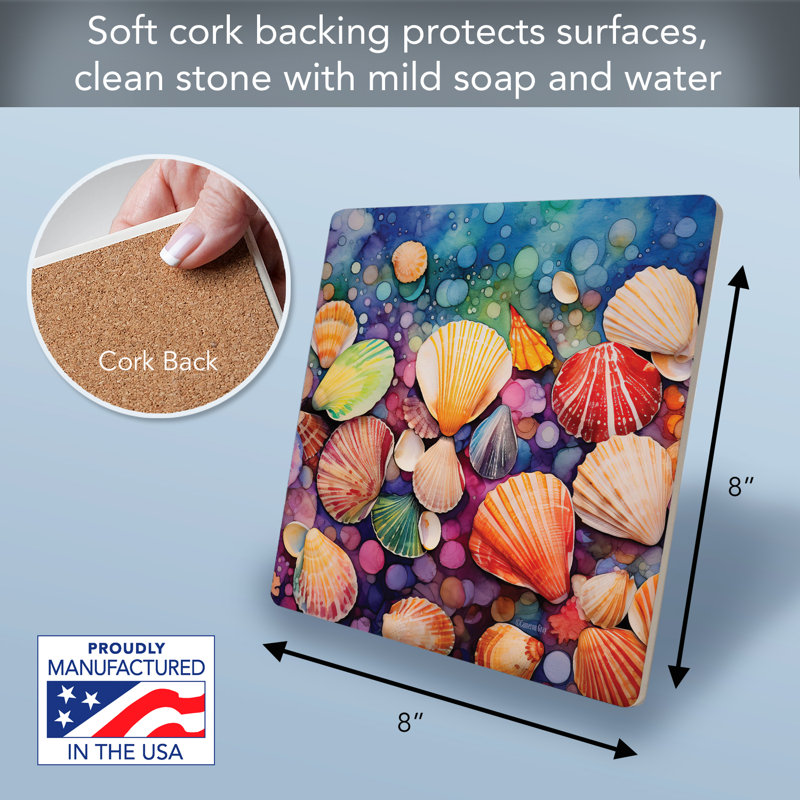 Carré de plage décoratif en coquille de mer brillant Beachcrest Home ™