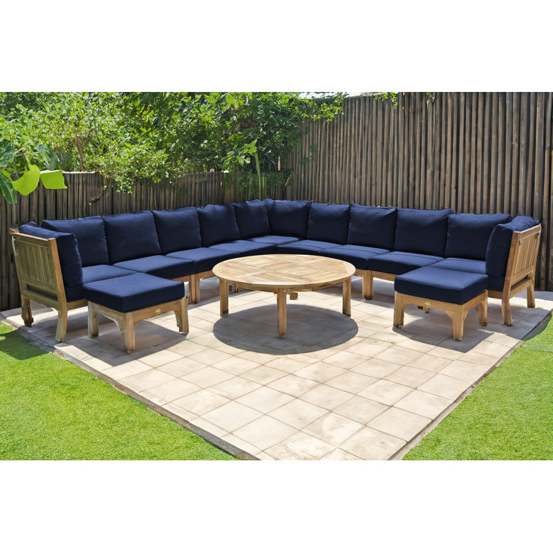 Ensemble de conversation modulaire en teck Huntington avec coussins Sunbrella, Bleu marine Sunbrella®